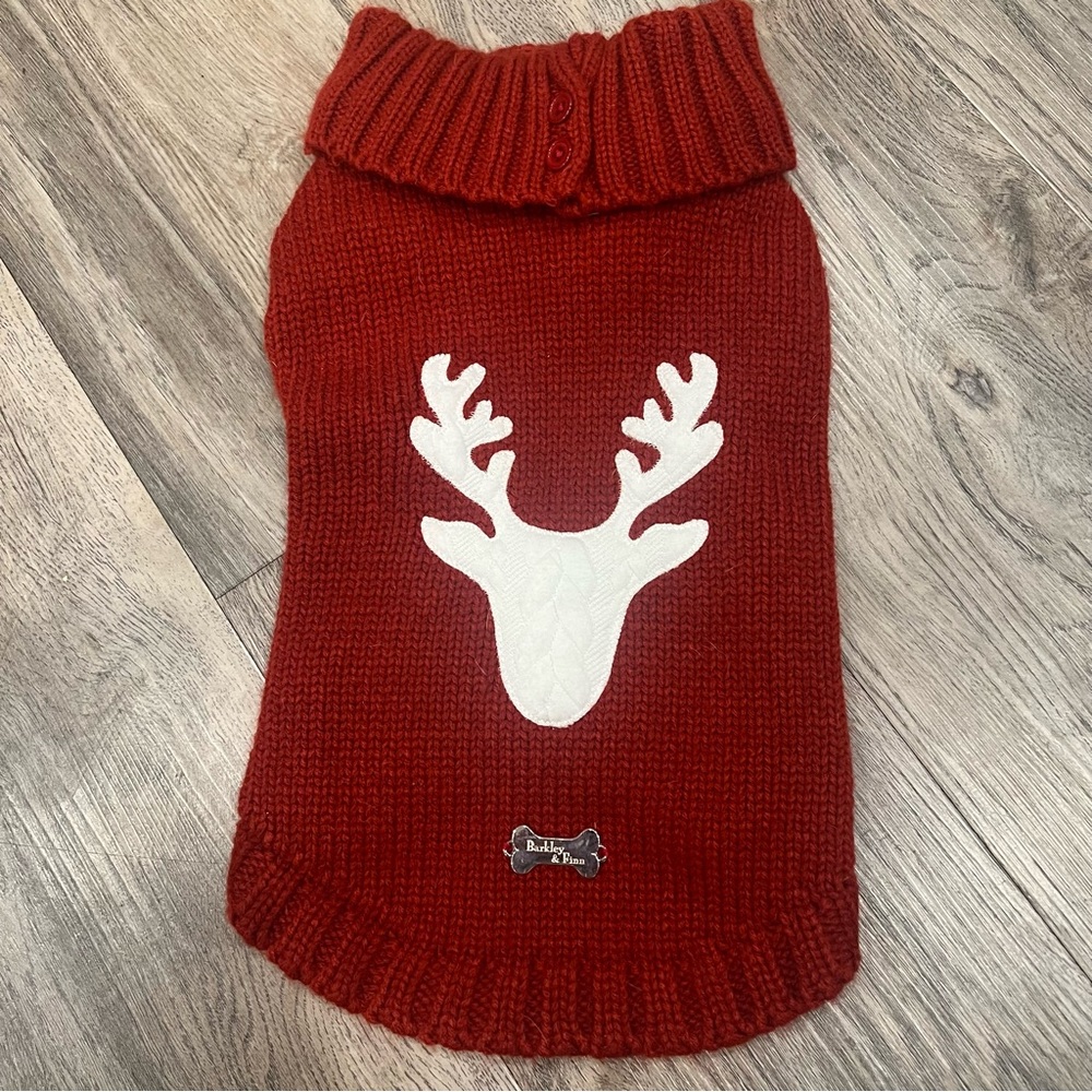 Barkley & Finn Red Dog Sweater Reindeer Design Christmas Sweater